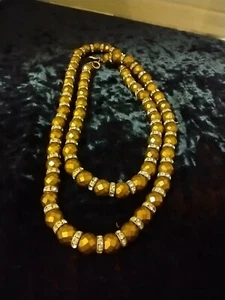 COLLANA VINTAGE JUDITH LEIBER TONO RAME PERLINE SFACCETTATE E ROTONDI CRISTALLO 31" - Foto 1 di 4