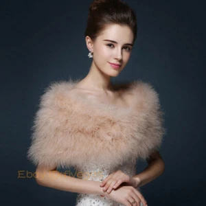 Women Real Ostrich Feather Fur Shawl Shrug Small Vest Wedding Party Fluffy Soft - Picture 1 of 14