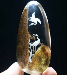 96.5g CARVING BIRD ! ! NATURAL CLEAR INNER SCENE QUARTZ CRYSTAL PENDANT HEALING - Picture 1 of 12