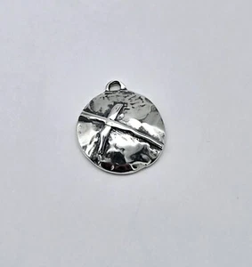 Ciondolo cerchio Gesù argento sterling croce martellata cristianesimo vintage - 2,7 g - Foto 1 di 3