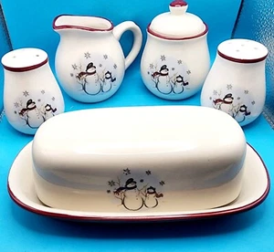 Royal Seasons 6 Piece Stoneware Table Top Set "Christmas Holiday Snowmen" - Picture 1 of 12