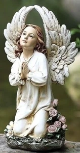 PRAYING ANGEL WITH ROSES GARDEN STATUE - GARDEN SCULPTURE - Picture 1 of 1