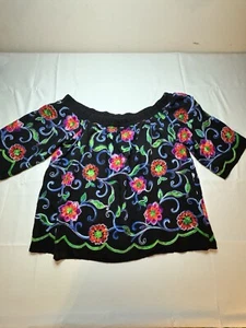 PREOWNED KAREN KANE OFF SHOULDER BLACK WITH EMBROIDERY SWING TOP SIZE MEDIUM - Picture 1 of 16