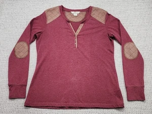 Bob Timberlake Henley Shirt Mens Large Long Sleeve Shoulder Elbow Patches - Picture 1 of 14