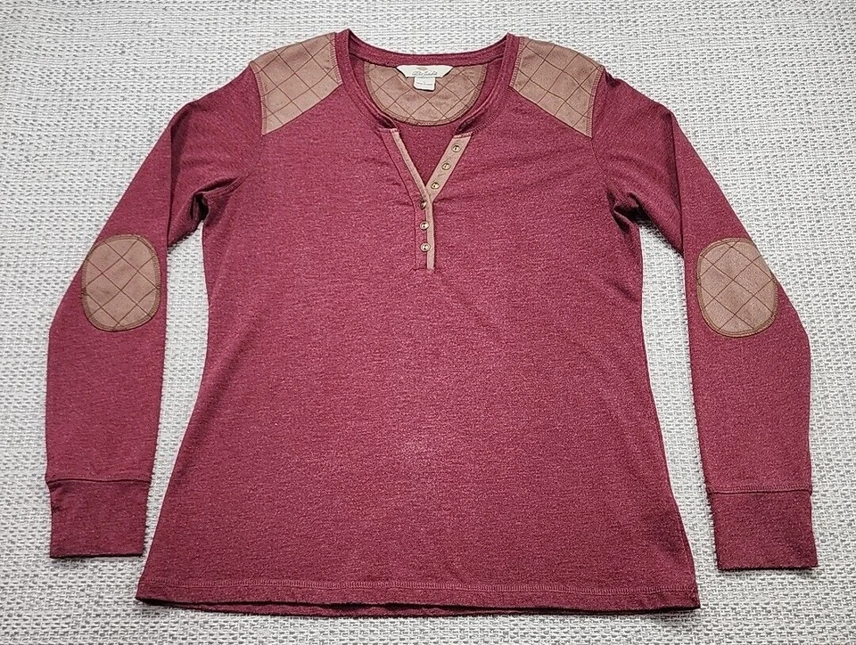 Bob Timberlake Henley Shirt Mens Large Long Sleeve Shoulder Elbow Patches - Image 1 of 4