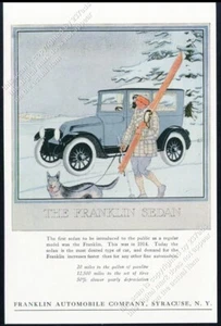 1920 Pastor Alemán perro y esquiador arte Franklin coche sedán anuncio impreso vintage - Imagen 1 de 7
