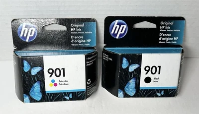 HP 901 Ink Cartridges Black & Tri-Color (2-Pack) Genuine OEM Sealed EXP: 2/2022 - Image 1 of 4