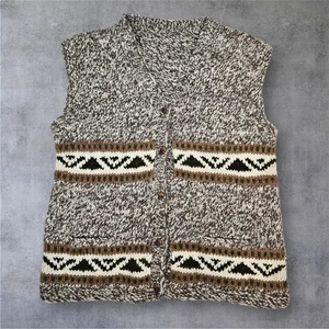 Hand Knit Sweater Vest Aztec Pattern Sleeveless Cardigan Nordic Size Large R21 - Picture 1 of 7