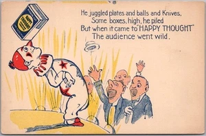 c1900s HAPPY THOUGHT TOBACCO Advertising Postcard Juggling Clown / Circus UNUSED - Picture 1 of 2