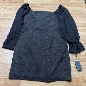 Adrianna Papell Kleid Damen 18 Schwarz Metallic Boucle Kombi Etui Puffärmel - Bild 1 von 11