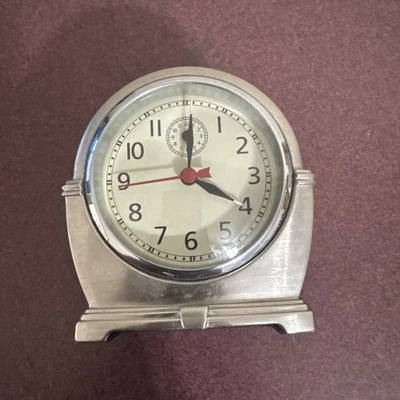 Pottery Barn Chrome Table Clock Nickel Finish Alarm Deco Look Untested! - Image 1 of 4