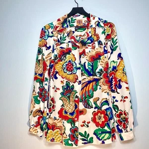 TORY BURCH Women's 100% Silk Colorful Floral Print Long Sleeve Blouse Size 6 - Picture 1 of 10