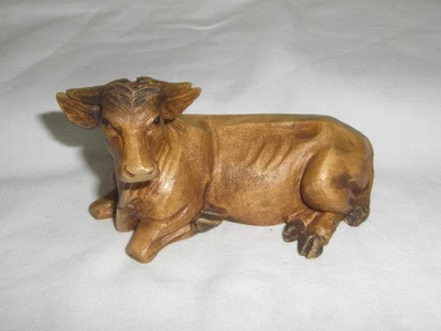 Oberammergau Krippenfigur "Kuh" auf Holzsockel, geschnitzt, koloriert, 11,5 cm  - Bild 1 von 2