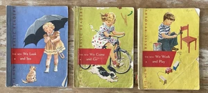 Vintage childrens school book readers We Look & See + Dick Jane Sally Puff 1956 - Foto 1 di 19