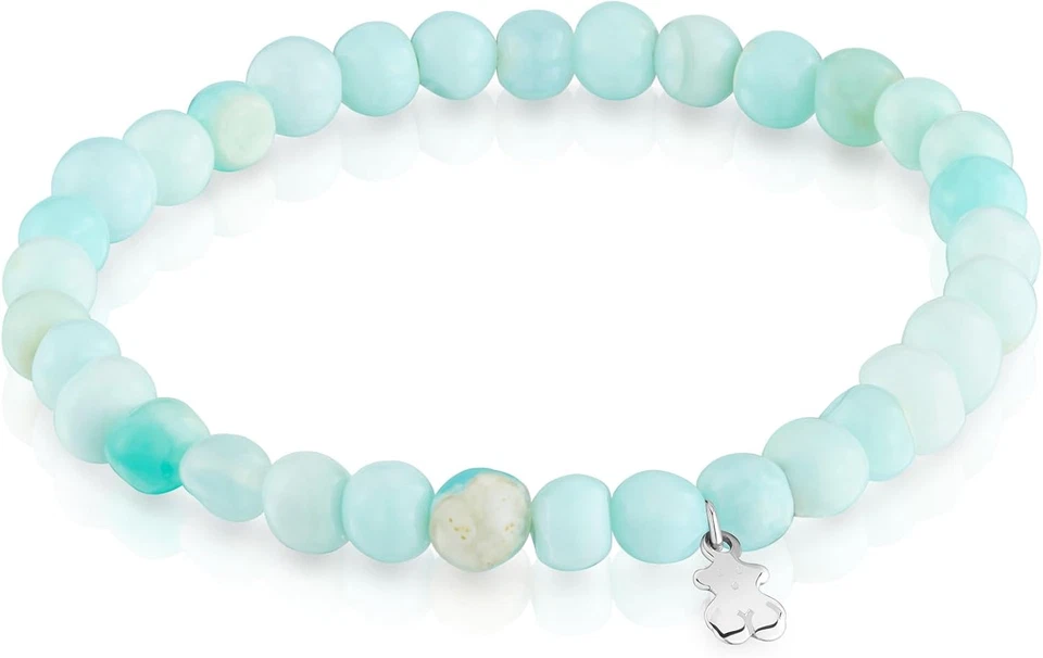 Bracciale Elastico Blu in Vetro Con Motivo Orso in Argento Sterling Da Donna, Lu - Immagine 1 di 4