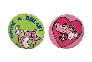 Pink Panther Vintage Pinback Buttons 80s Set Gimme A Break Gifts Collectibles - Picture 1 of 4