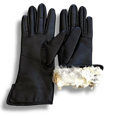 GUANTES De Colección Talla B Negro Imitación Cuero Fourchettes Imitación Piel Forrada Puño Años 70-80 Foto 1 de 4