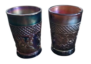 2 Beautiful Fenton Carnival Glass Lattice & Daisy 1 Blue & 1 Purple Tumblers - Picture 1 of 5