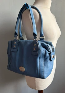 FOSSIL blue LEATHER BAG shoulder grab medium gladstone retro - Picture 1 of 21