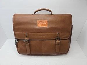 Samsonite Classic Leather Flapover Cognac Brown Briefcase Laptop Bag With Strap - Picture 1 of 14
