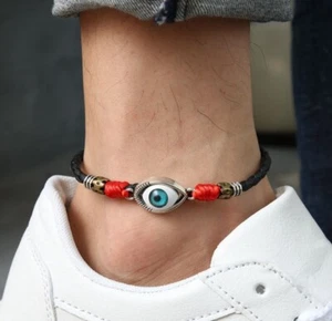 Women/ Men Genuine Leather Protection Evil Eye Red Rope Anklet Bracelet One Size - Picture 1 of 5
