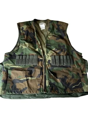 Vtg 80s Duck Bay Vest Men M Camouflage Hunting Game Bag Shooting Utility Pockets - Image 1 of 4