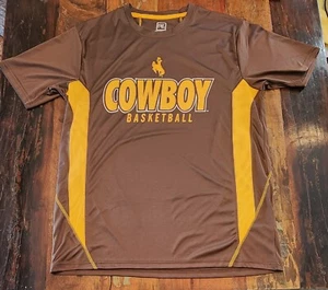 Mens Large  Wyoming Cowboys Basketball Shirt GO POKES Laramie Brown Yellow  - Picture 1 of 7