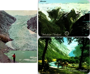 Lote de 3 postales vintage del glaciar Briksdalen Nordfjord de Noruega década de 1980 - Imagen 1 de 7