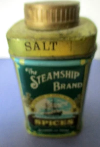 Tin Steamship Brand Spices Salt Shaker Stewart and Young Glasgow Scotland Vtg. - Picture 1 of 3