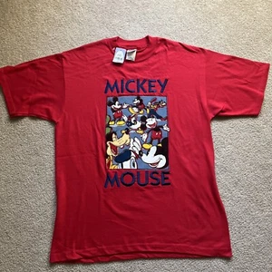 Rare Vintage THE DISNEY STORE Mickey Mouse Donald Duck Goofy T Shirt 90s Red L - Picture 1 of 6