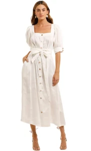AJE Aspect White Midi Dress Puff Sleeve Size 8 AU RRP 545 Pre Owned Daytime - Picture 1 of 11