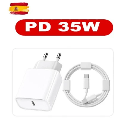 Cargador rapido 35W USB C + Cable USB C Blanco para iPhone 16/15/14/13/12/11/X/8 - Imagen 1 de 4