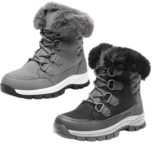 Women Mid Calf Boots Lace Up Faux Fur Lining Insulated Waterproof Snow Boots - Picture 1 of 12