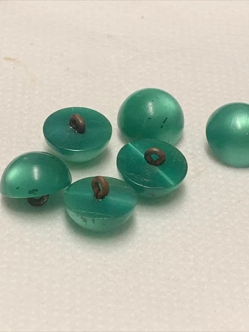 6 Bakelite Buttons blue green teal half ball Shape Cover