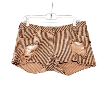 MAISON SCOTCH Women's Brown Striped Distressed Cut Off Shorts 32 - Image 1 of 4