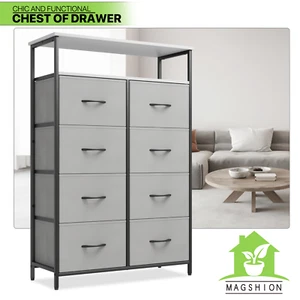 Metal Fabric 8 Drawer Chest of Double Dresser Organizer Storage Clothing Cabinet - Picture 1 of 10