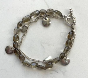 Artisan 925 Sterling Silver Double Strand Polished Smoky Quartz Bead Bracelet - Picture 1 of 9