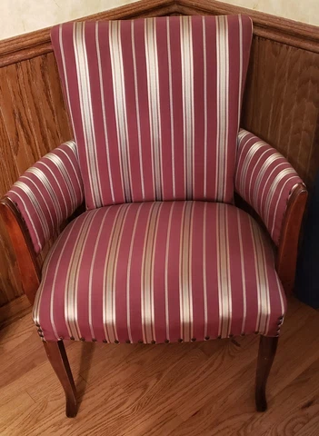 Antique Upholstered Wingback Armchair Burgundy & Gold Fabric in Mint Condition Cover