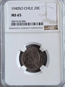 Chile 20 Centavos 1940SO NGC MS 65 - Picture 1 of 2