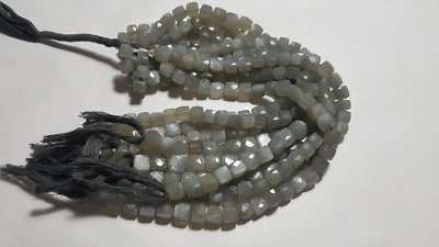 Naturale Grigio Luna 3D Cubo Scatola Gemma Sfaccettato Perline 7-8 MM 8 " Lunga - Immagine 1 di 4