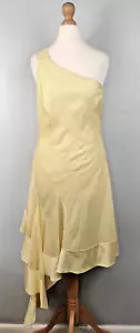 Karen Millen Dress 14 Yellow Fit & Flare One Shoulder Asymmetric Tiered Silk - Picture 1 of 9