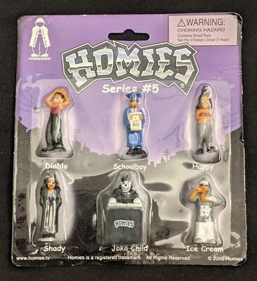 NEW SEALED 2002 Homies Series 5 *6 Figures on Card Diablo Happy Shady Jake - Image 1 of 2