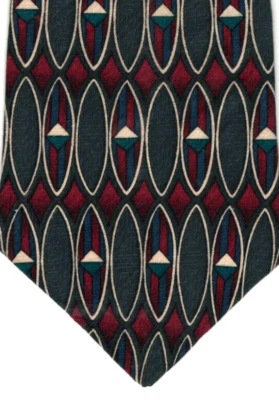 Tie Cranberry Green Blue Geometric Ovals Haggar Silk - Image 1 of 2