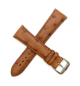 Jacques Lemans 22MM Genuine Ostrich Leather Skin Watch Strap LIGHT BROWN Silver - Picture 1 of 5