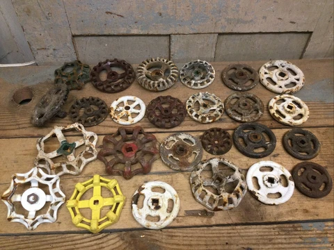 Lot of 25 Vintage Iron Faucet Handles Valve Handle Spigot Steampunk Art Cover