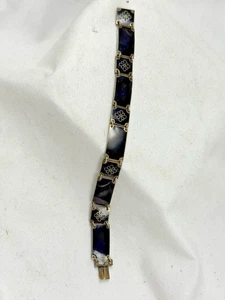 Sterling Silver Bracelet Denmark Enamel Floral Panel VB Volmer Bahner - Picture 1 of 8