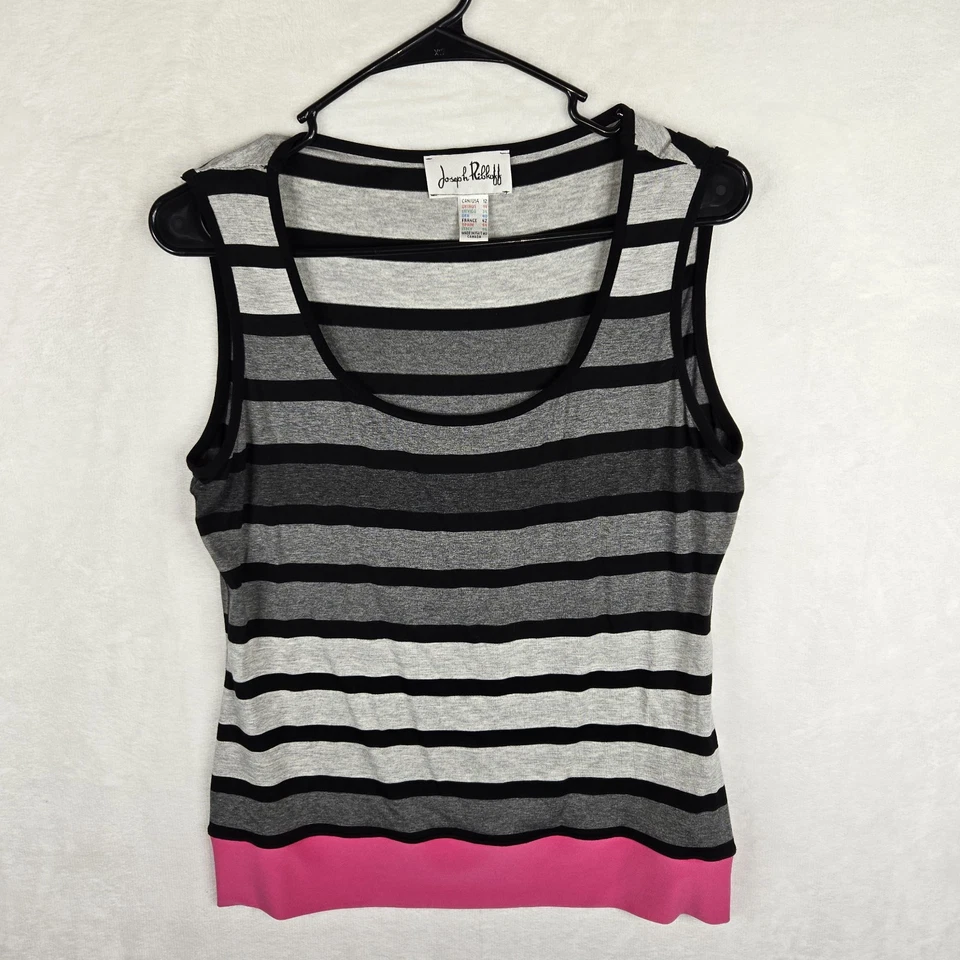 Joseph Ribkoff Pink Black And Gray Striped Stretch Sleeveless Tank Top Size 12 - Image 1 of 4