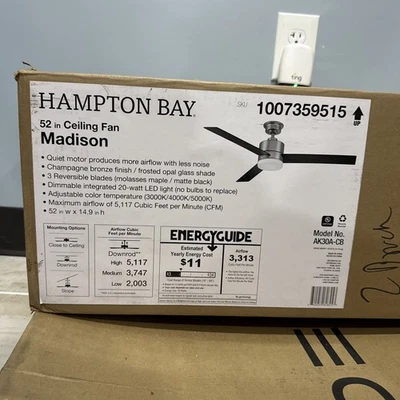 Hampton Bay Madison 52" Indoor Brushed Gold Ceiling Fan - Image 1 of 2