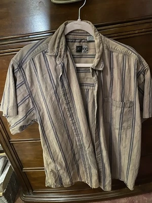 Vintage AD-HOC Men's Tan Striped Shirt Size XL  100% Cotton - Image 1 of 3
