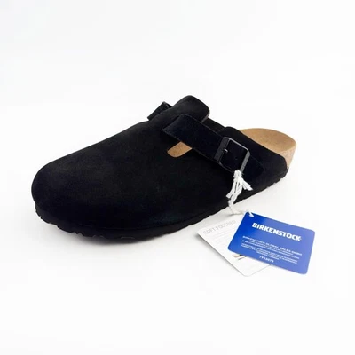 Birkenstock Boston Black Suede Soft Footbed Classic Clogs Women’s Shoes - Image 1 of 4